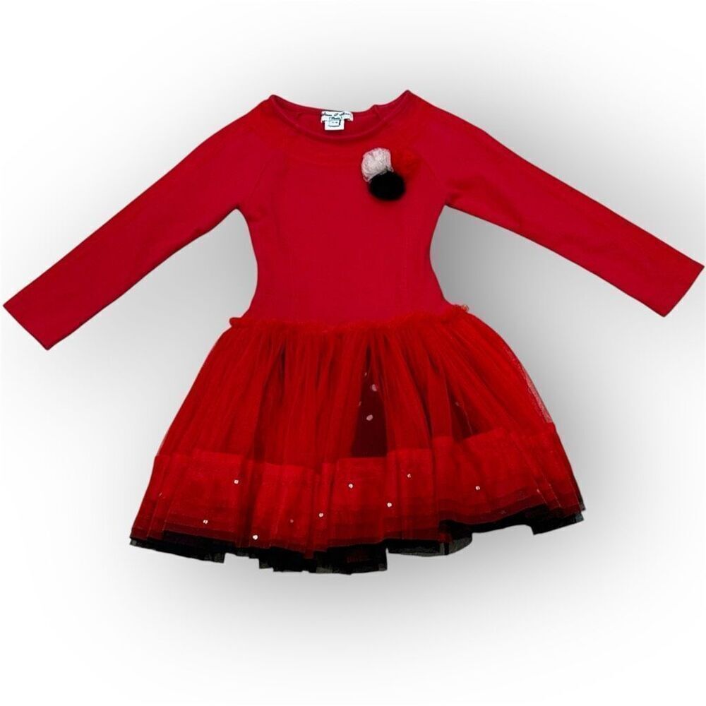 Eliane et Lena Paris Darnier Red & Black Tutu Long Sleeve Dress, 2T Girls